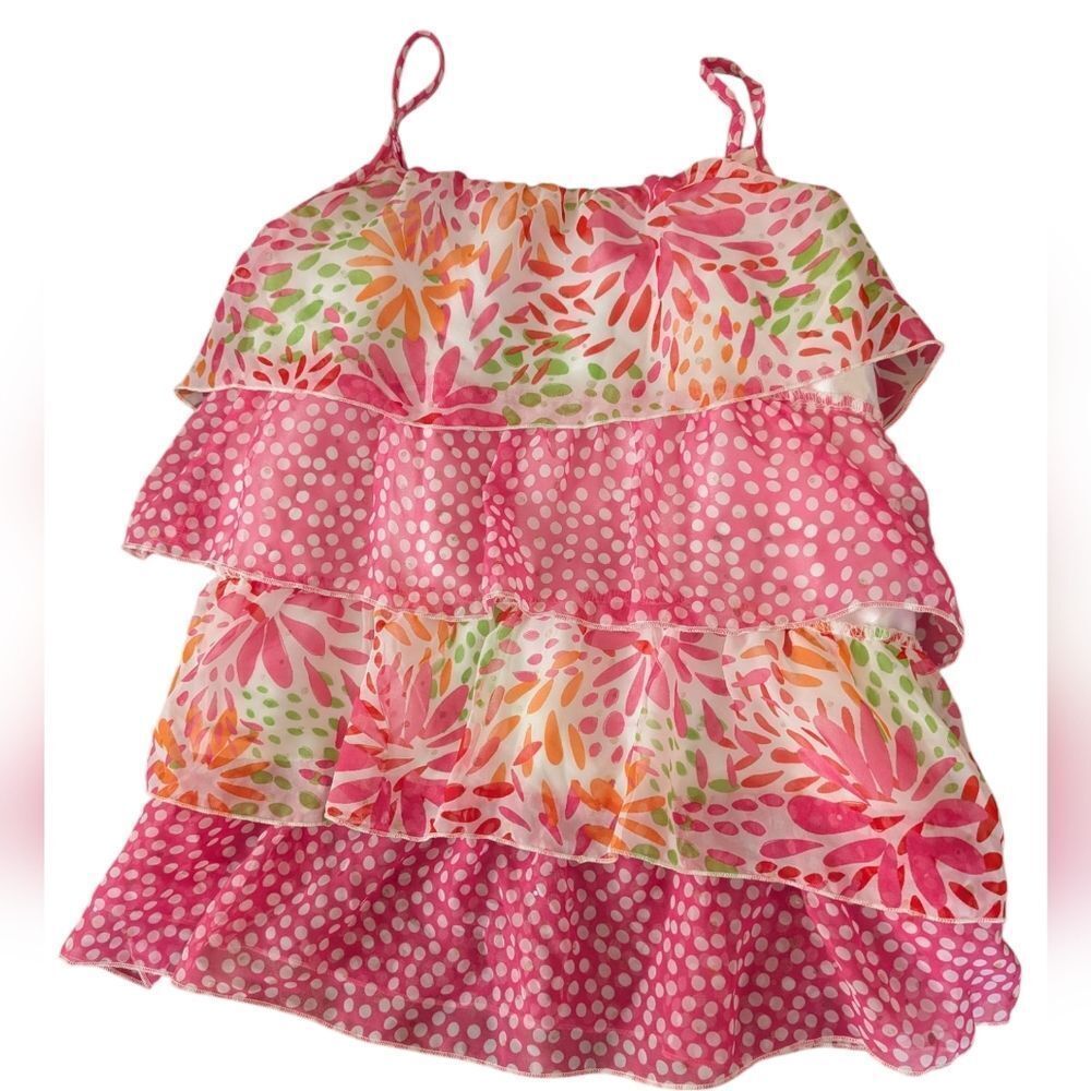 Girls Y2K Children's Place Pink Floral Polka Dot Ruffle Top Size 14